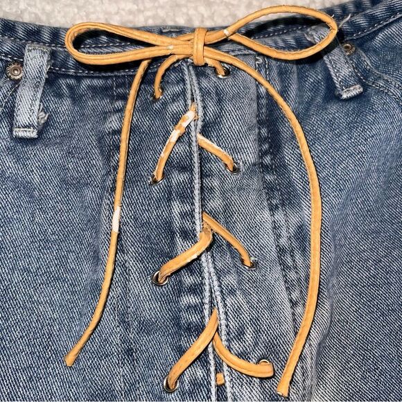 Vintage Revolt Jean Shorts Lace Up Front Size 16 Raw Hem High Waist Rigid Cotton - Picture 6 of 11